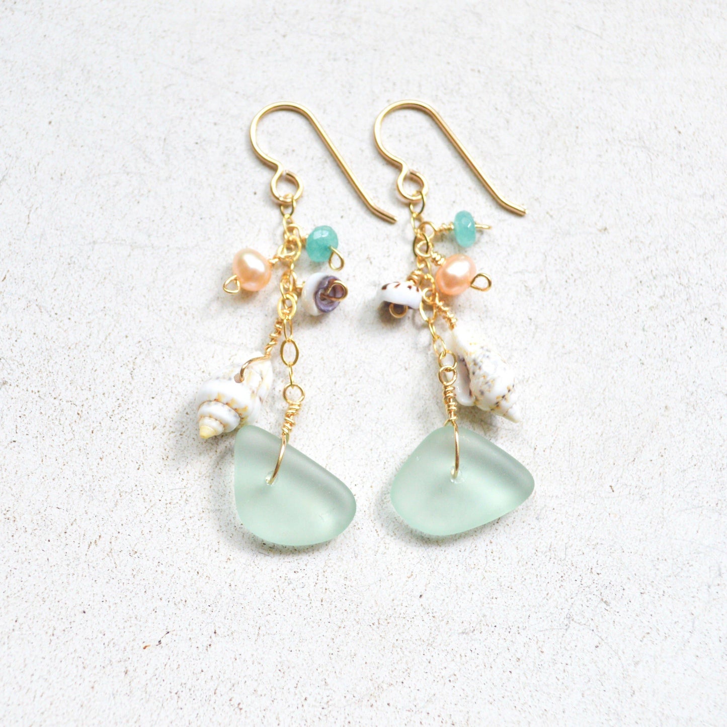 Sea Foam Glass and Puka Shell Earrings
