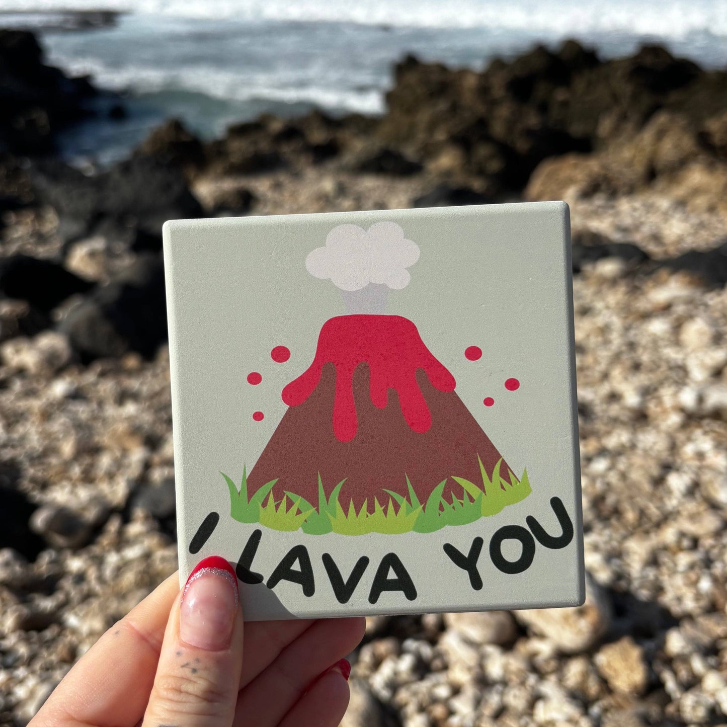 Holding Revel Sun Hawaii I Lava You Ceramic Coaster