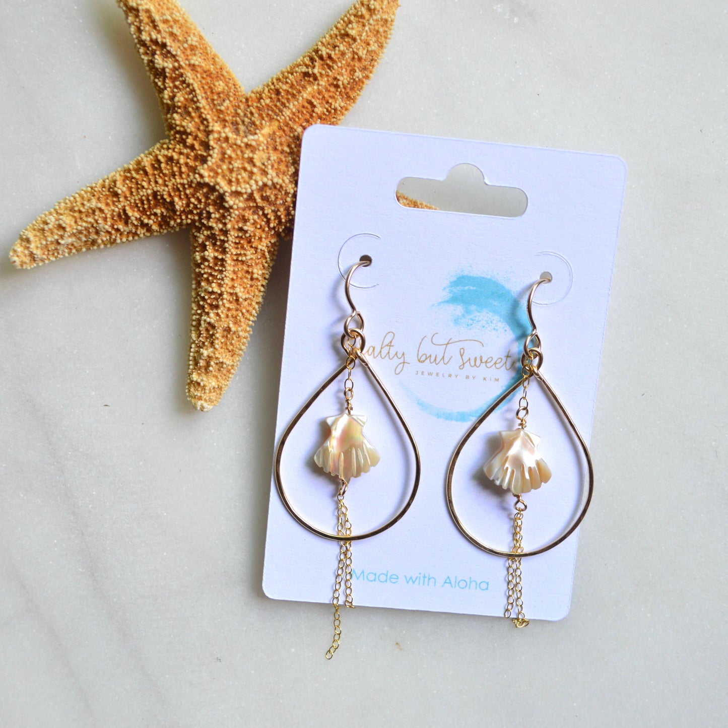 Salty But Sweet Scallop Shell Teardrop Earrings (package feat. starfish)
