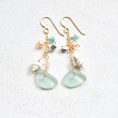 Sea Foam Glass and Puka Shell Earrings