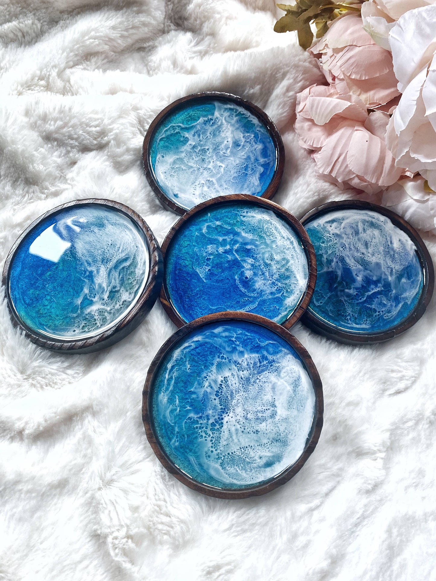 Ocean Coaster Set made on Maui | Resin beach coaster set
