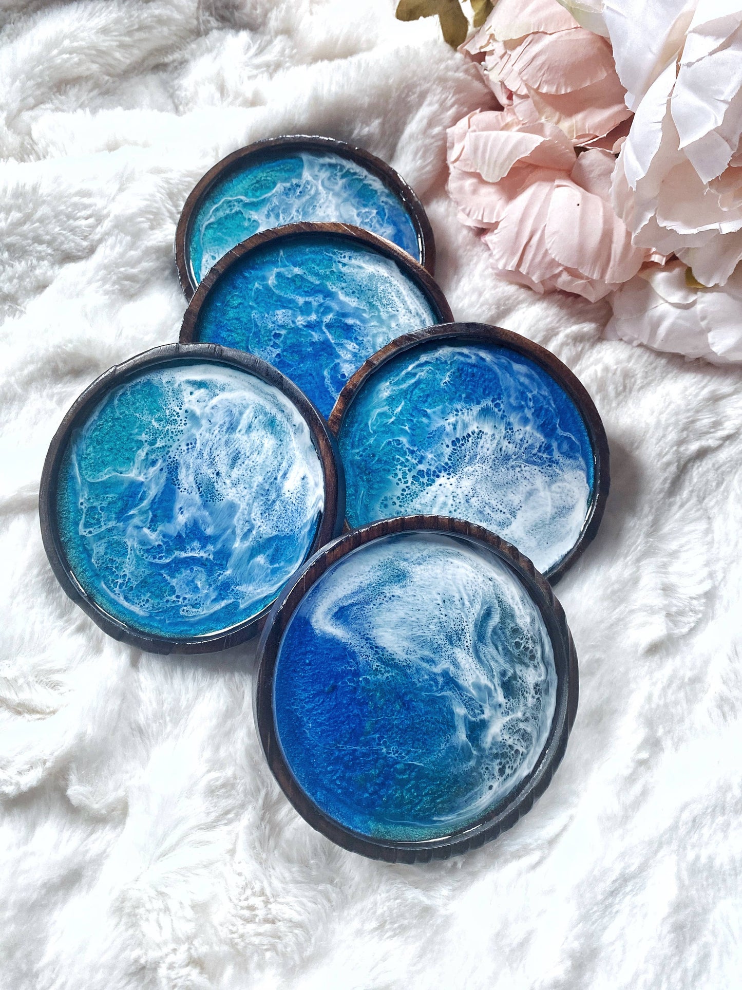 Ocean Coaster Set made on Maui | Resin beach coaster set