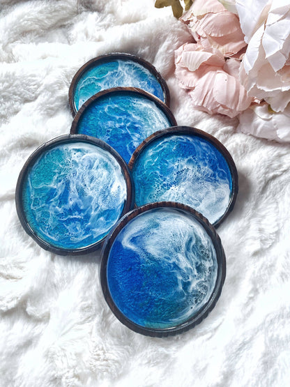 Ocean Coaster Set made on Maui | Resin beach coaster set