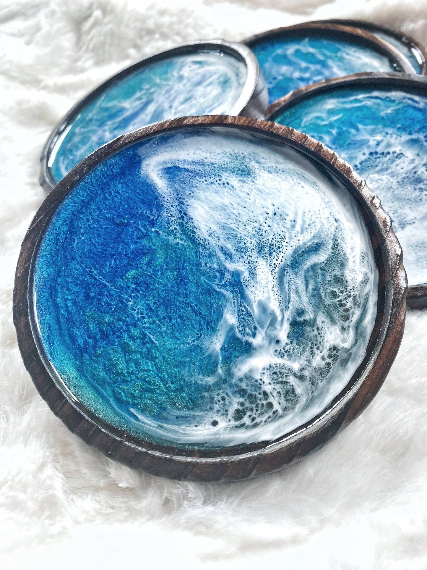 Ocean Coaster Set made on Maui | Resin beach coaster set