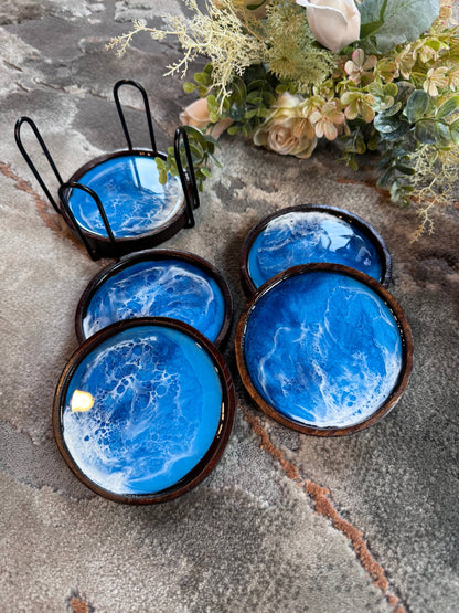 Ocean Coaster Set made on Maui | Resin beach coaster set