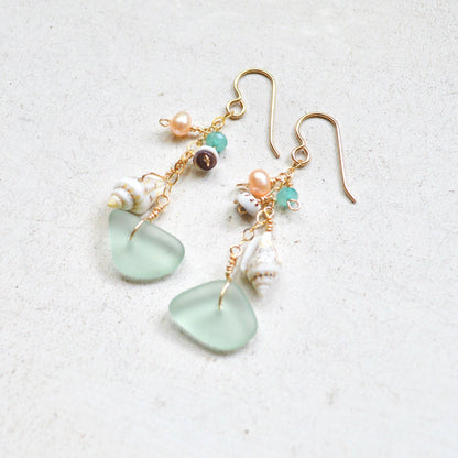 Sea Foam Glass and Puka Shell Earrings
