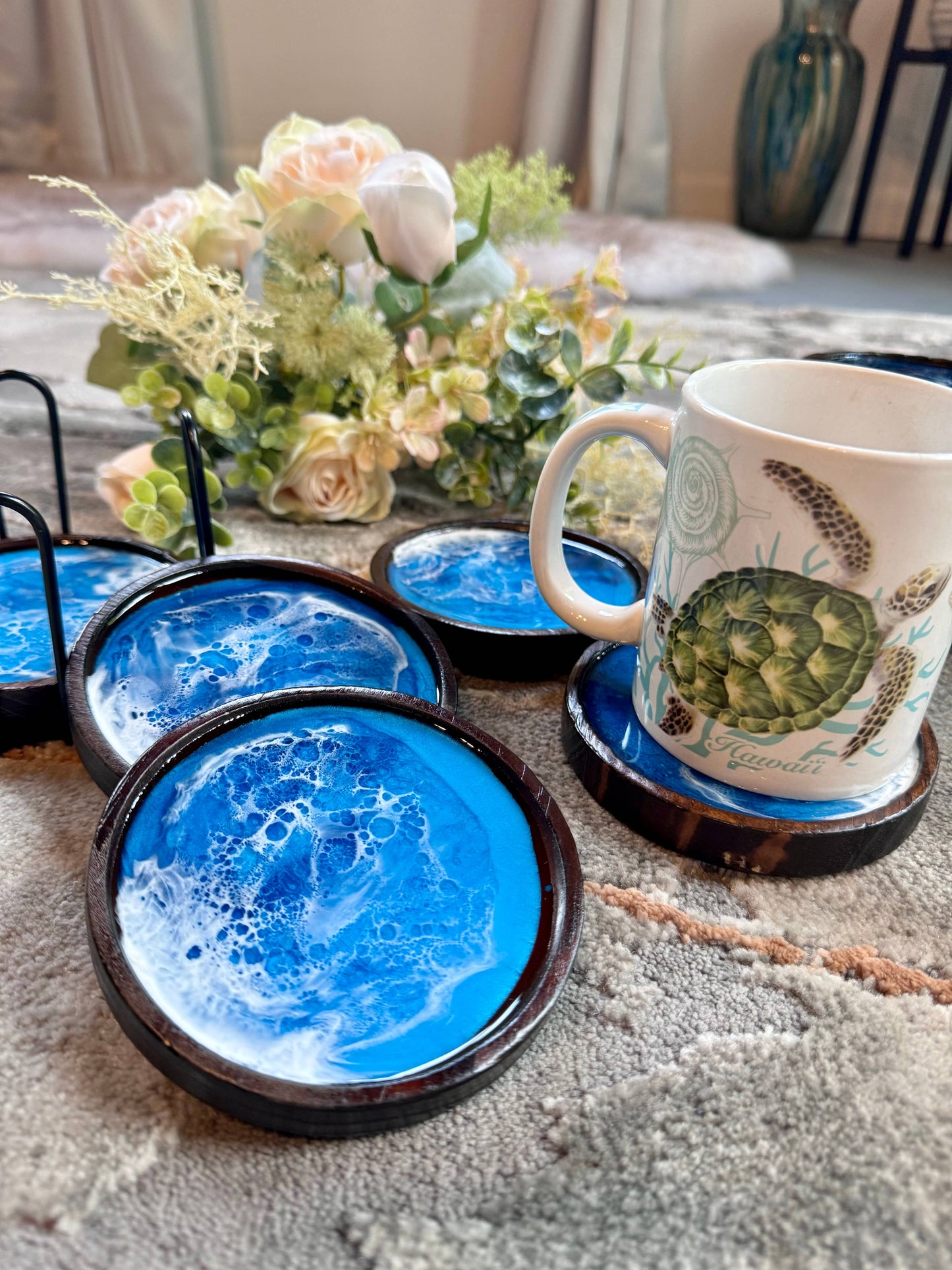 Ocean Coaster Set made on Maui | Resin beach coaster set