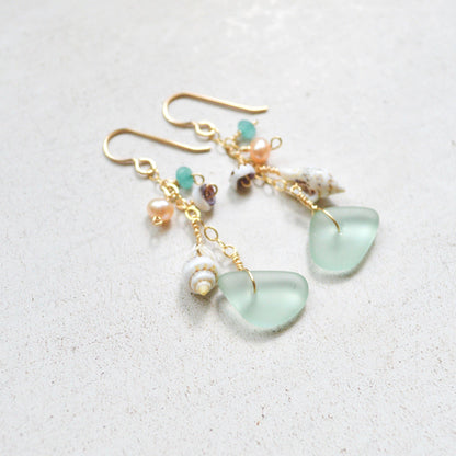 Sea Foam Glass and Puka Shell Earrings