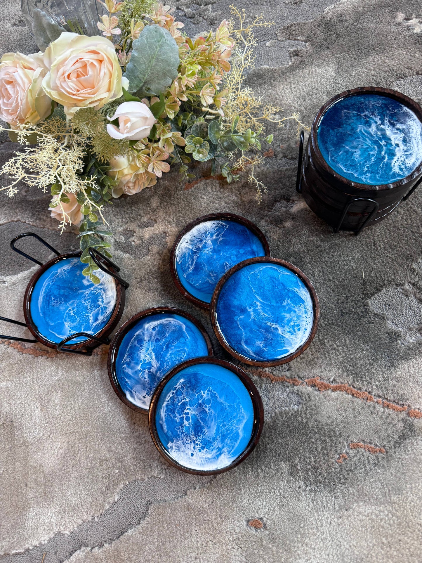 Ocean Coaster Set made on Maui | Resin beach coaster set