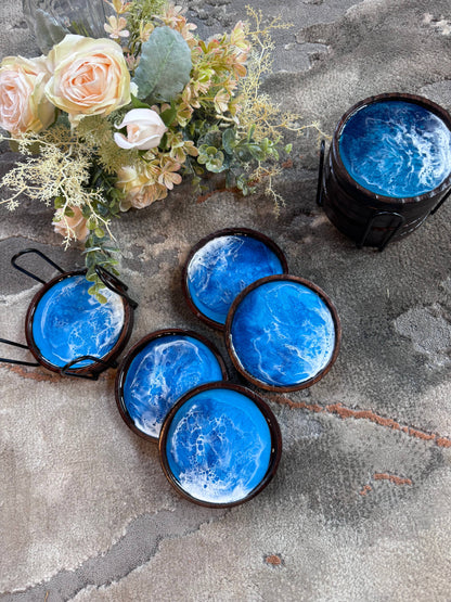 Ocean Coaster Set made on Maui | Resin beach coaster set