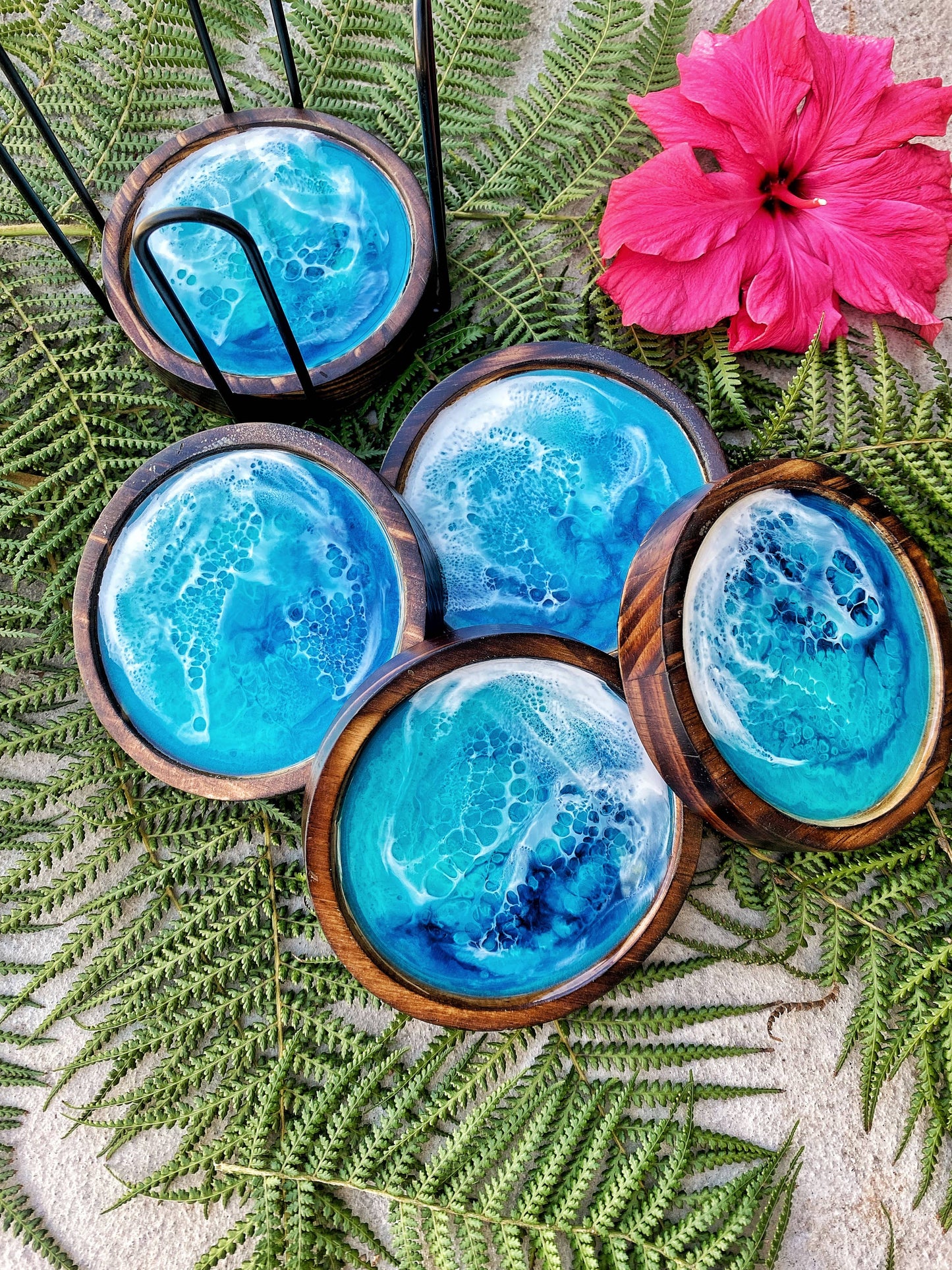 Ocean Coaster Set made on Maui | Resin beach coaster set