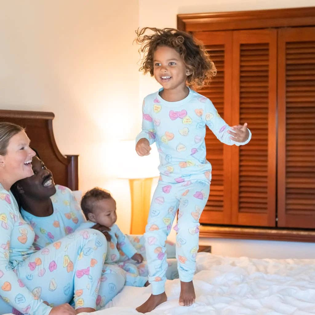 Family wearing Coco Moon I Lava You Long Bamboo Pajamas