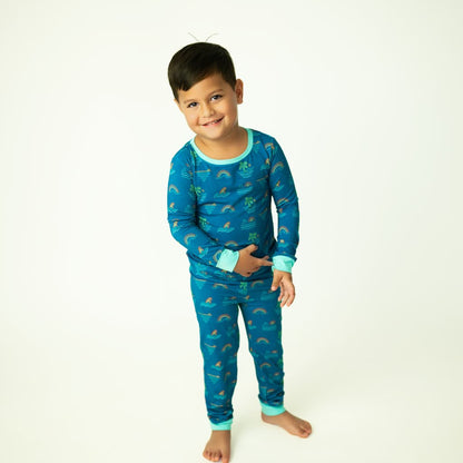 Kid wearing Coco Moon Tropical Daydream Long Bamboo Pajamas