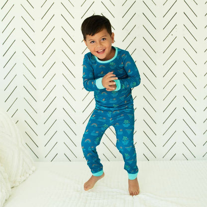 Kid wearing Coco Moon Tropical Daydream Long Bamboo Pajamas