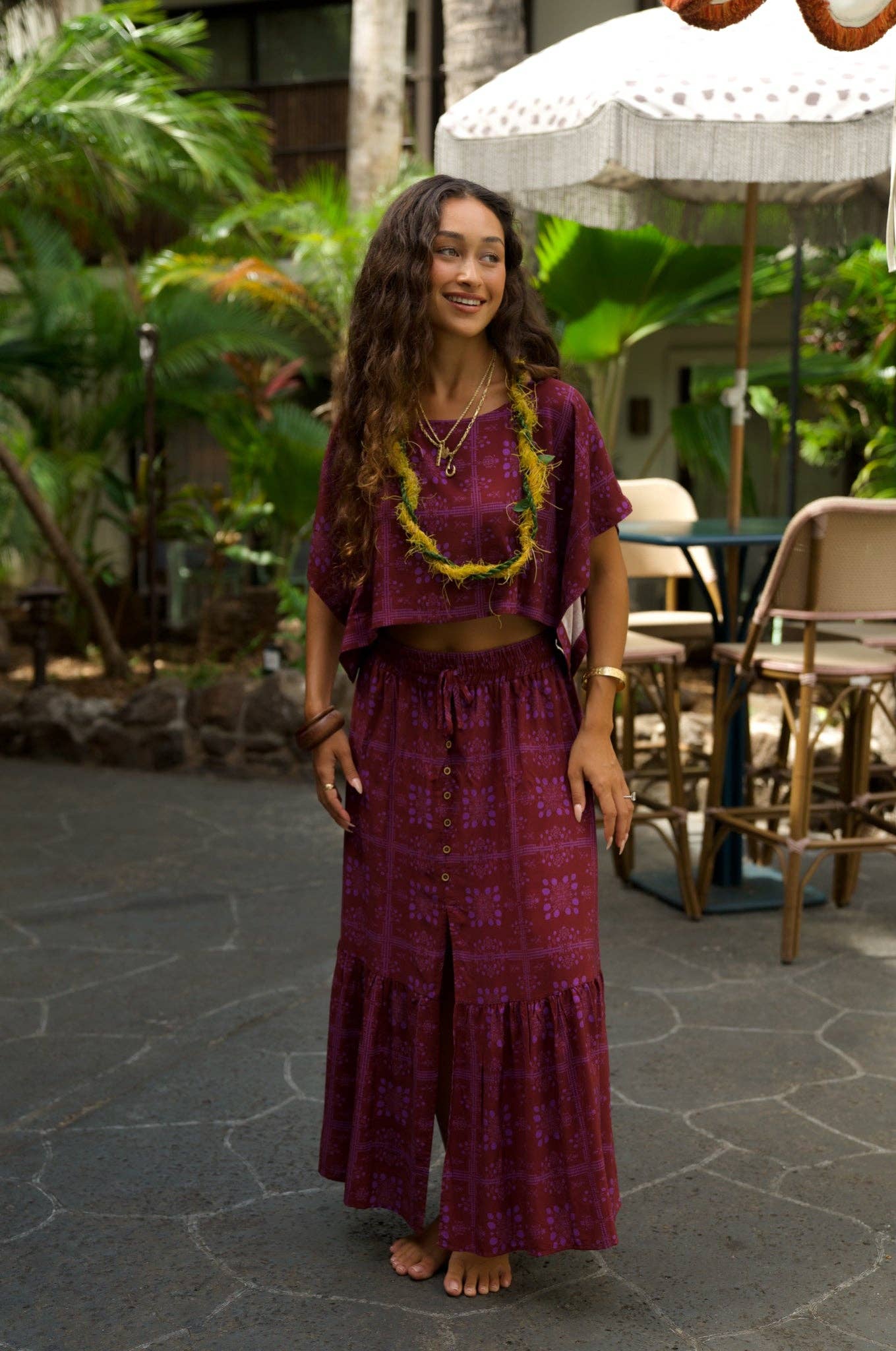 Person wearing EHA Culture Mango Sunset Hina Blouse