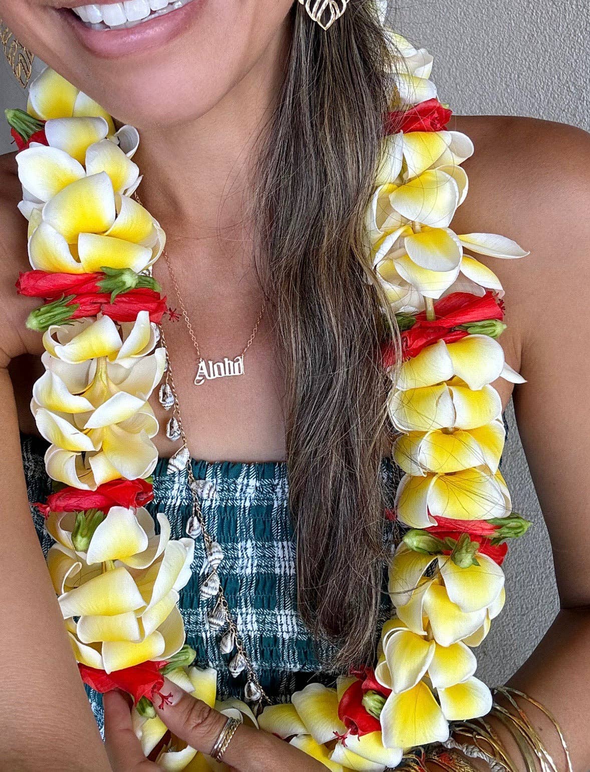 Person wearing KI ELE Always Aloha Pendant necklace