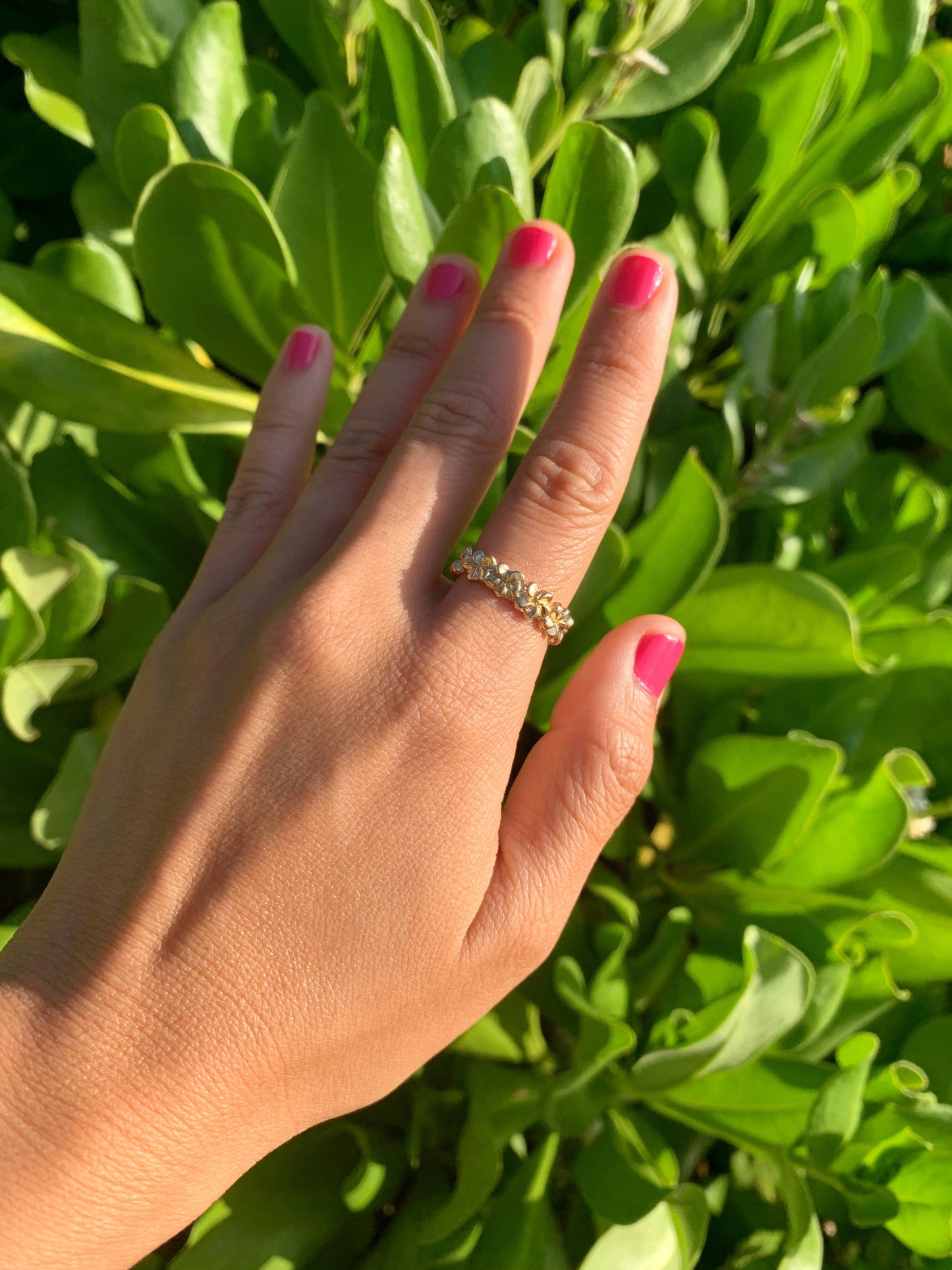 Wearing KI ELE Forever Plumeria Ring