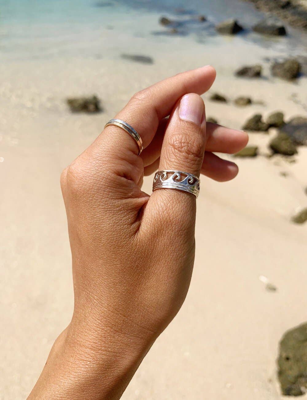 Wearing KI ELE Lanikai Waves Ring