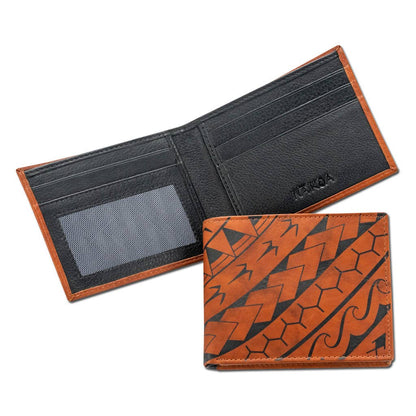 NA KOA Polynesian Tattoo Bifold Wallet Manu (open and closed)