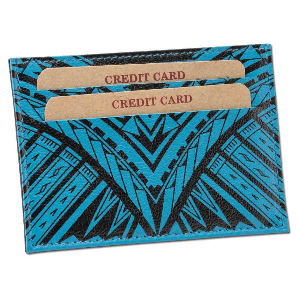 NA KOA Polynesian tattoo card holder Art Weka by Kuaika Quenga (cyan)