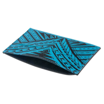 NA KOA Polynesian tattoo card holder Art Weka by Kuaika Quenga (cyan)