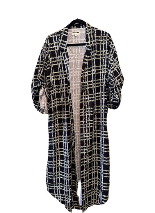 Paradise Now Hawaii Black Pikake Palaka Button Down Duster Dress
