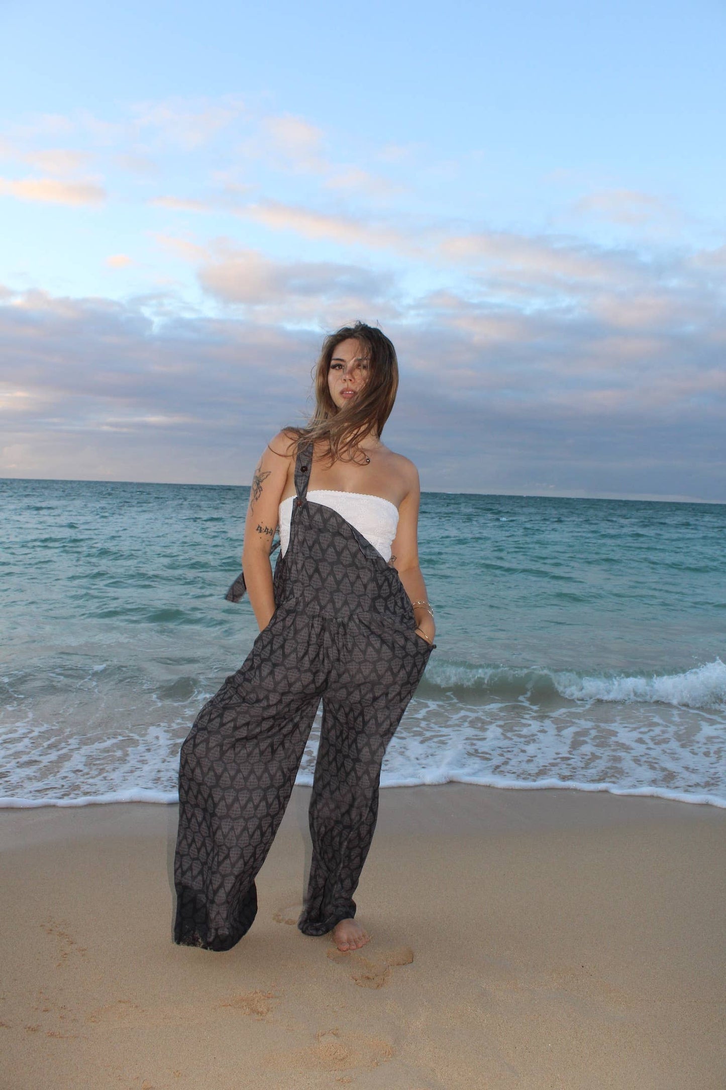 Person wearing Paradise Now Hawaii Women's Long Jumper in Vintage Waiehu