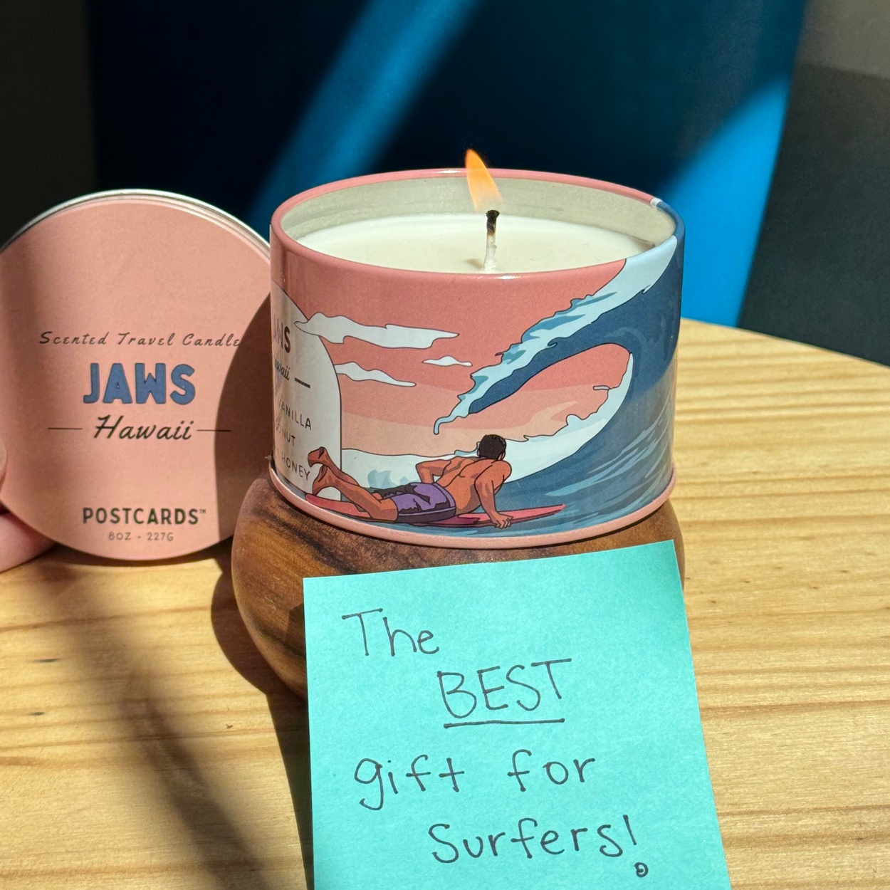 Postcards Jaws Hawaii Candle, "The BEST gift for Surfers!"