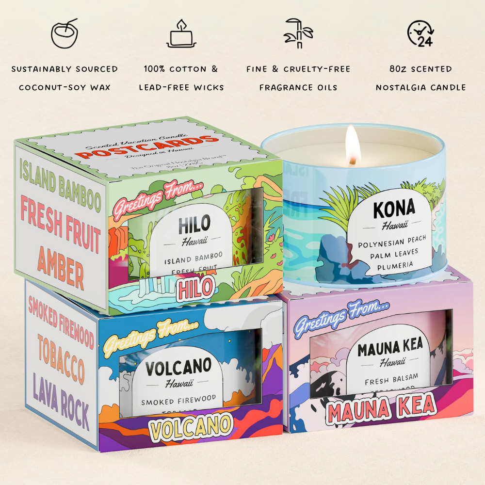 Postcards various Hawaii Scented Destination Candles
