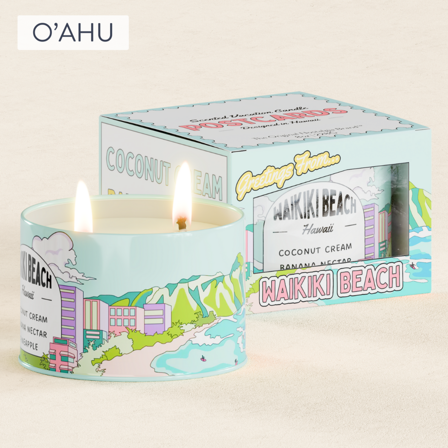 Postcards Waikiki Beach, Hawaii Scented Travel Candle