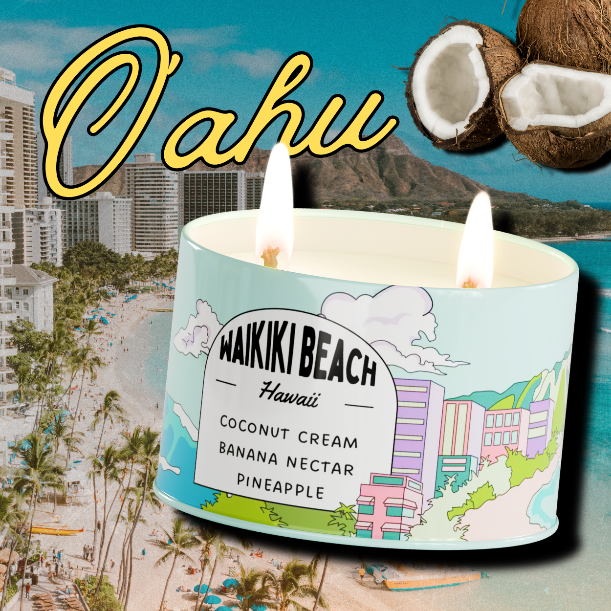 Postcards Waikiki Beach, Hawaii Scented Travel Candle