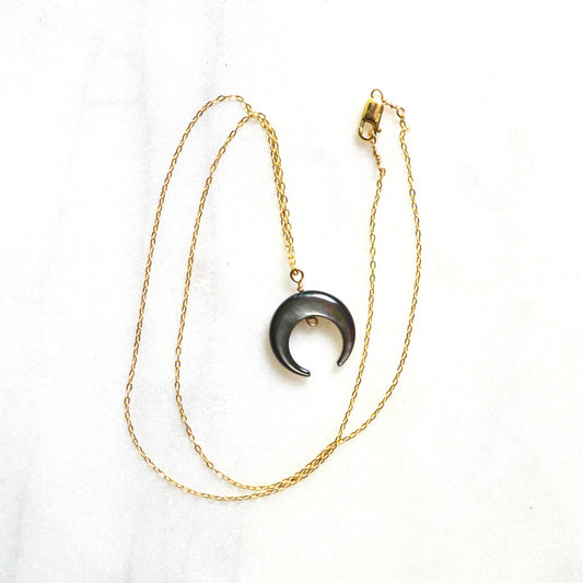 Salty But Sweet Blacklip Shell Crescent Necklace