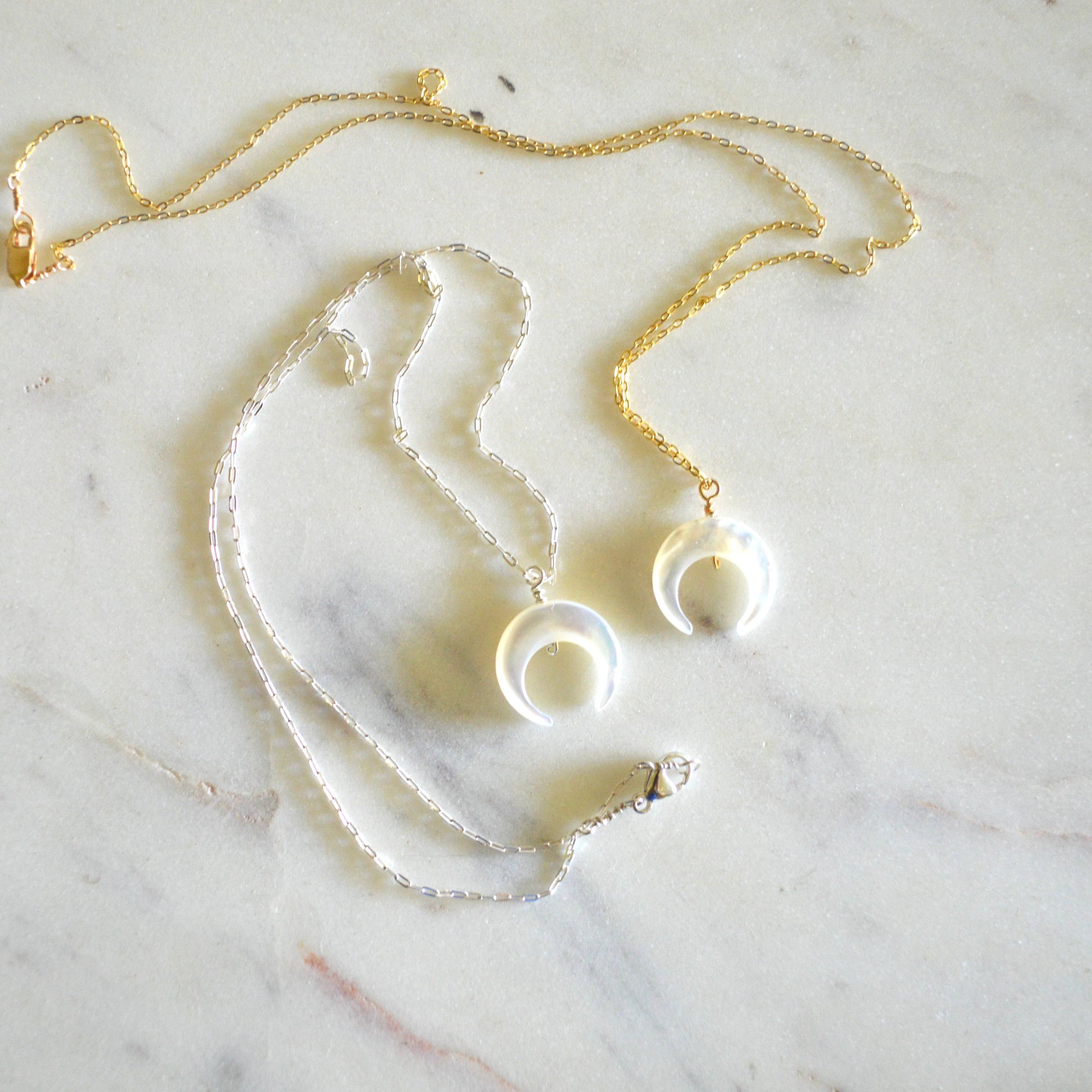 Salty But Sweet Mother of Pearl Crescent Necklace