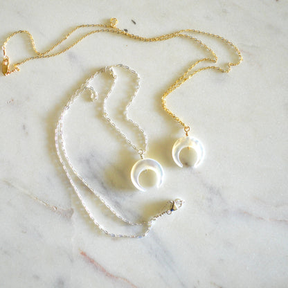 Salty But Sweet Mother of Pearl Crescent Necklace