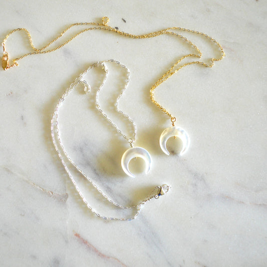 Salty But Sweet Mother of Pearl Crescent Necklace