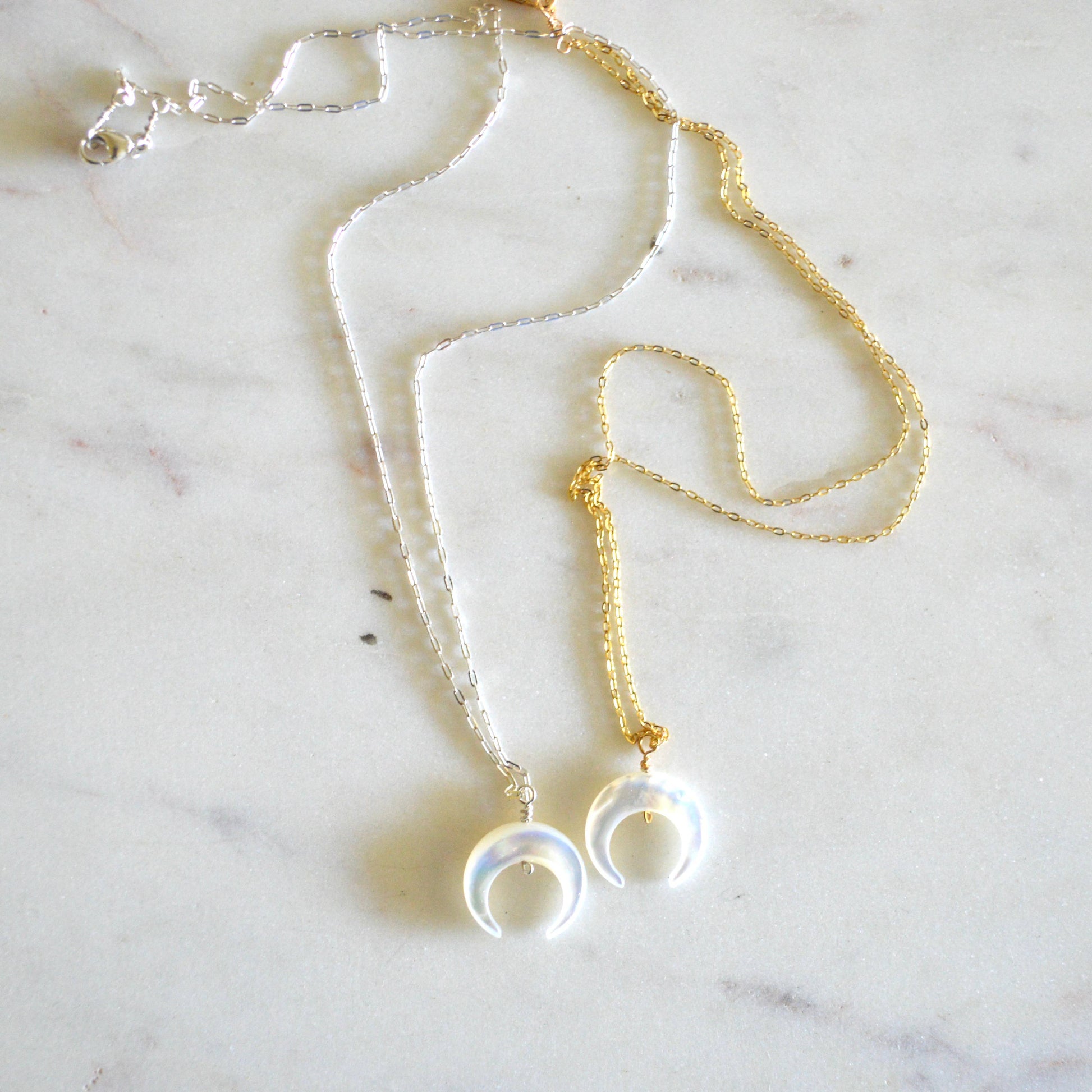 Salty But Sweet Mother of Pearl Crescent Necklace