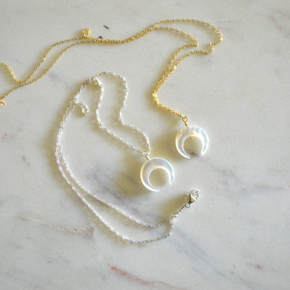 Salty But Sweet Mother of Pearl Crescent Necklace