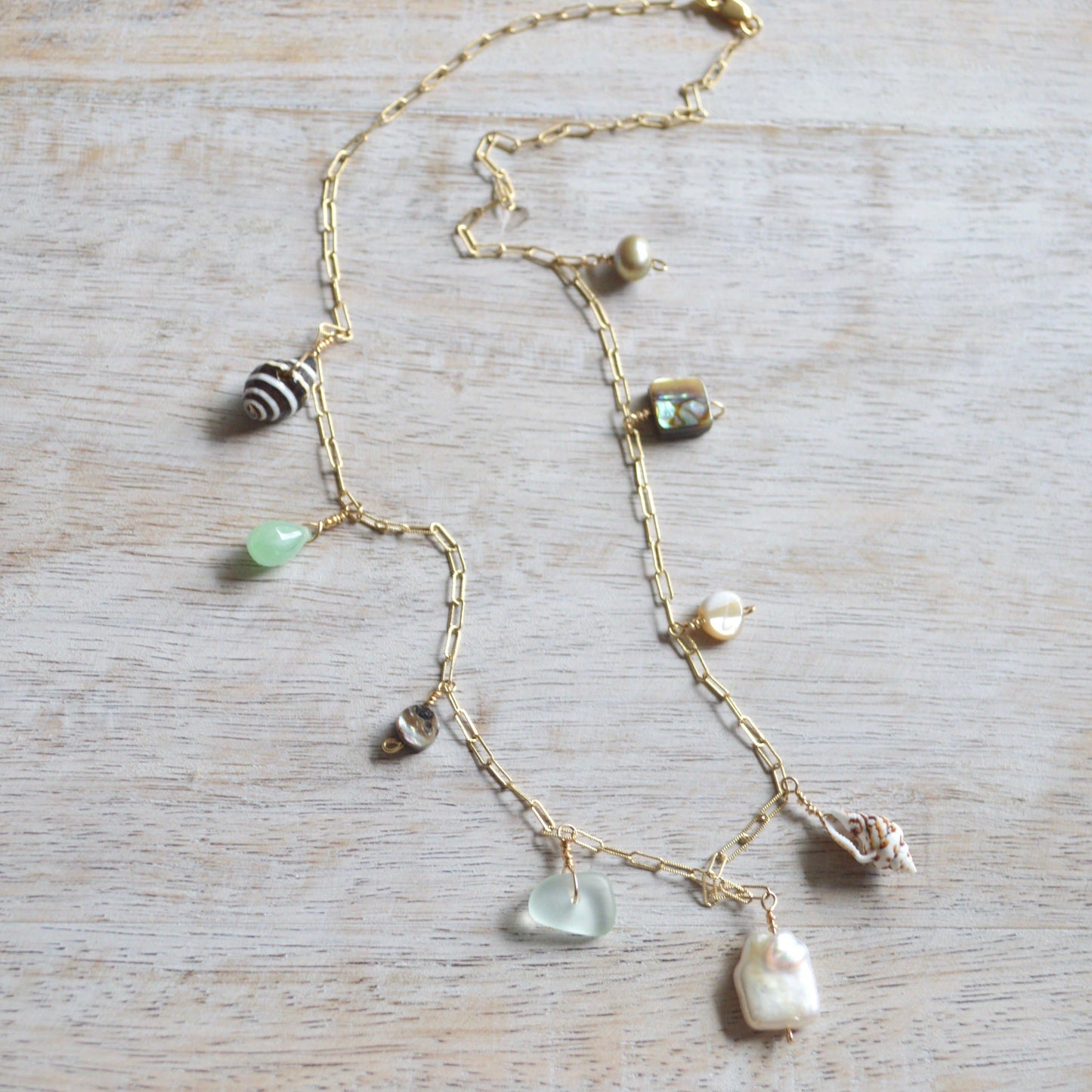 Salty But Sweet Ocean Charm Necklace in Gold