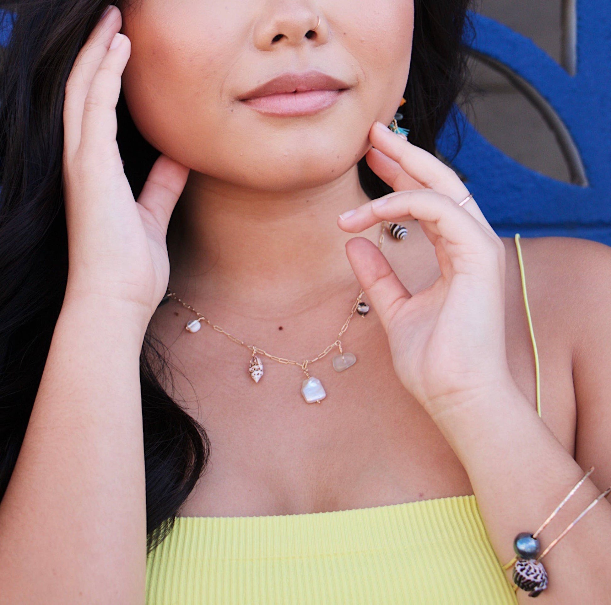 Wearing Salty But Sweet Ocean Charm Necklace in Gold