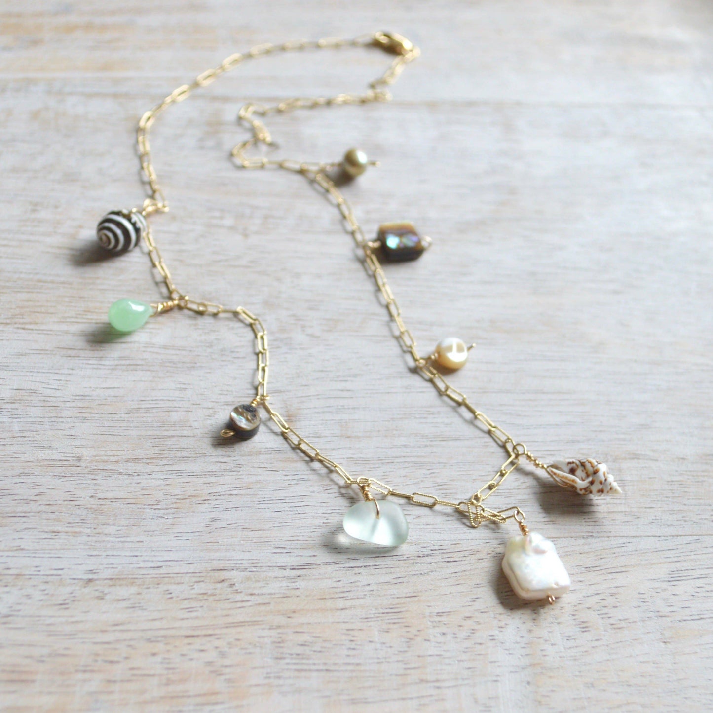 Salty But Sweet Ocean Charm Necklace in Gold