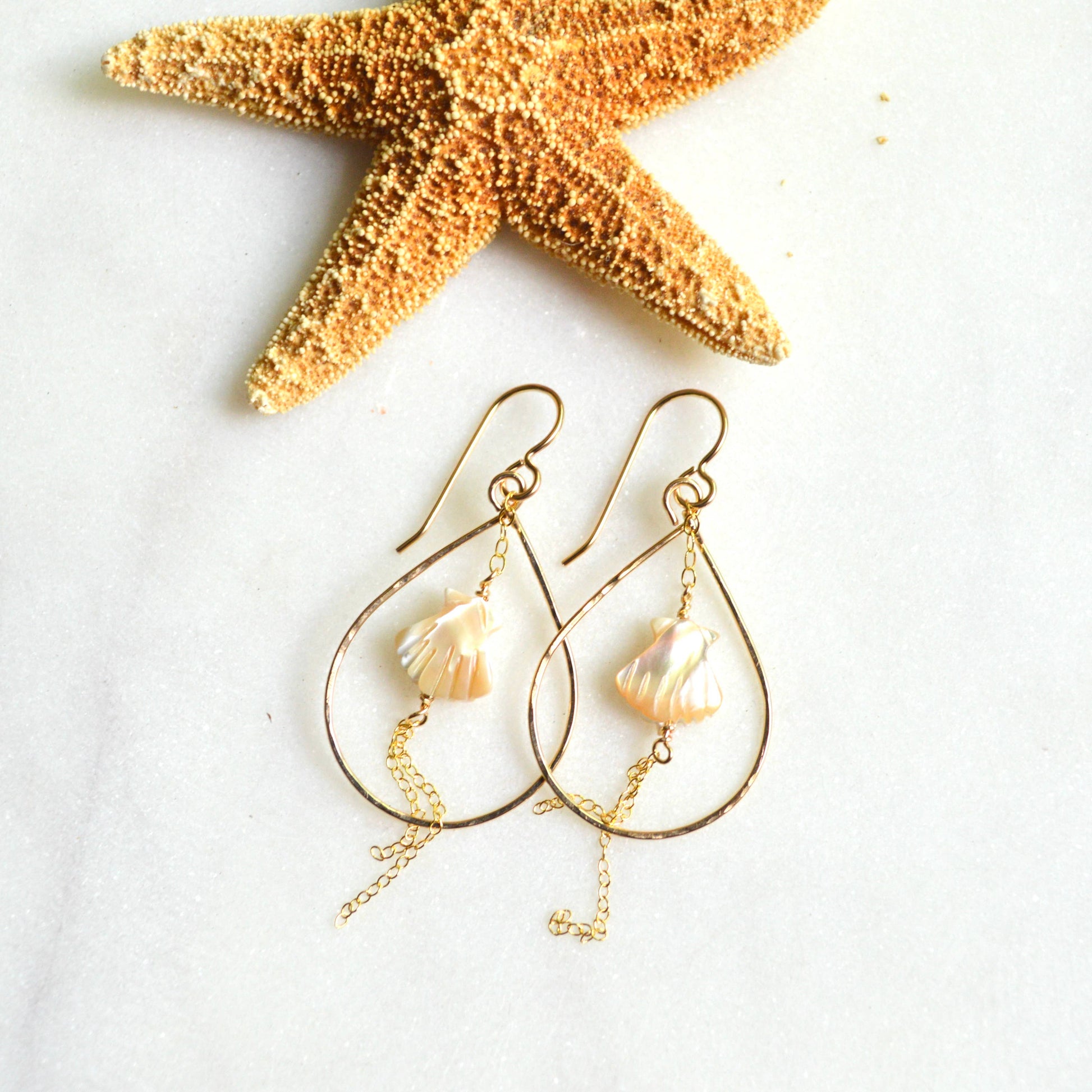 Salty But Sweet Scallop Shell Teardrop Earrings (feat. starfish)