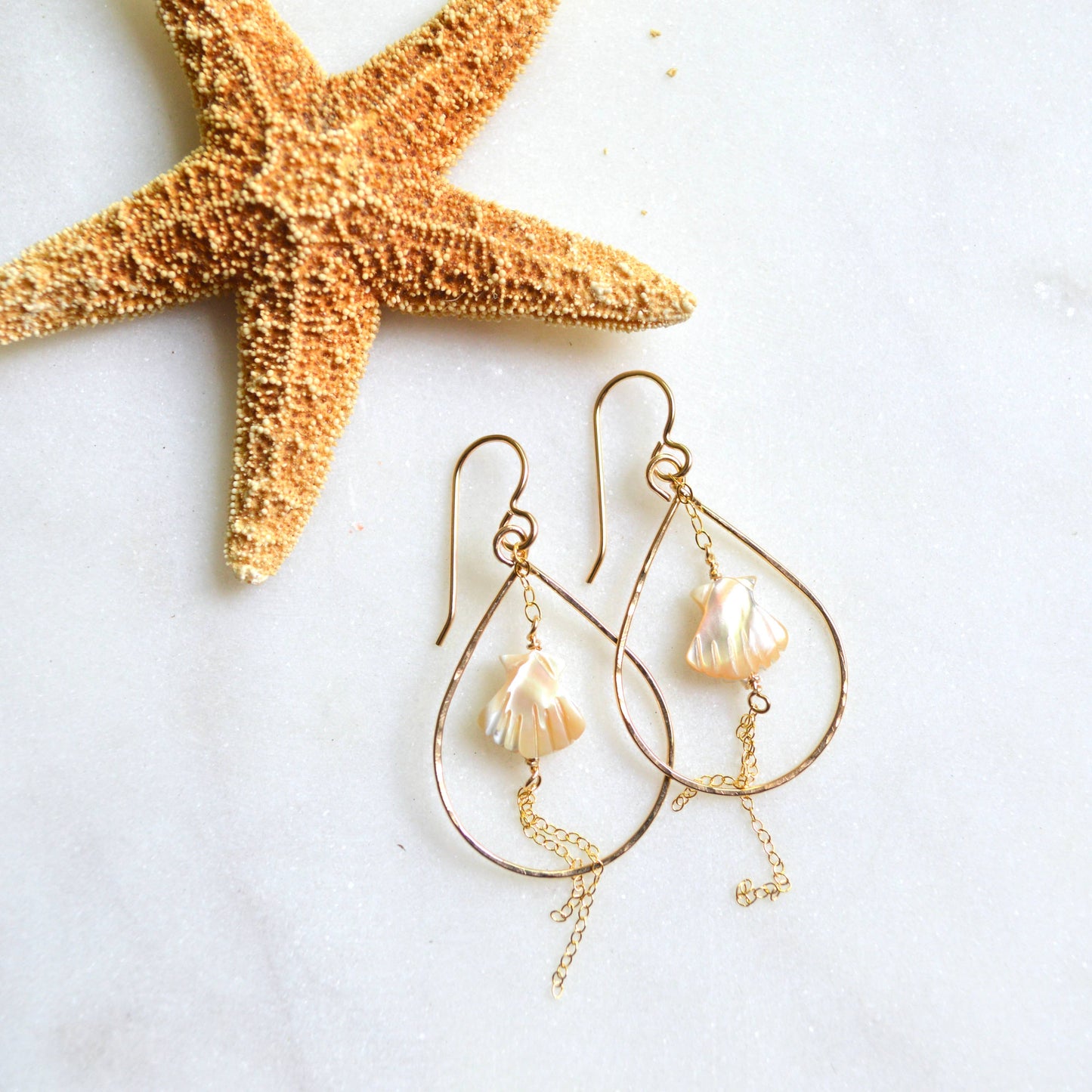Salty But Sweet Scallop Shell Teardrop Earrings (feat. starfish)