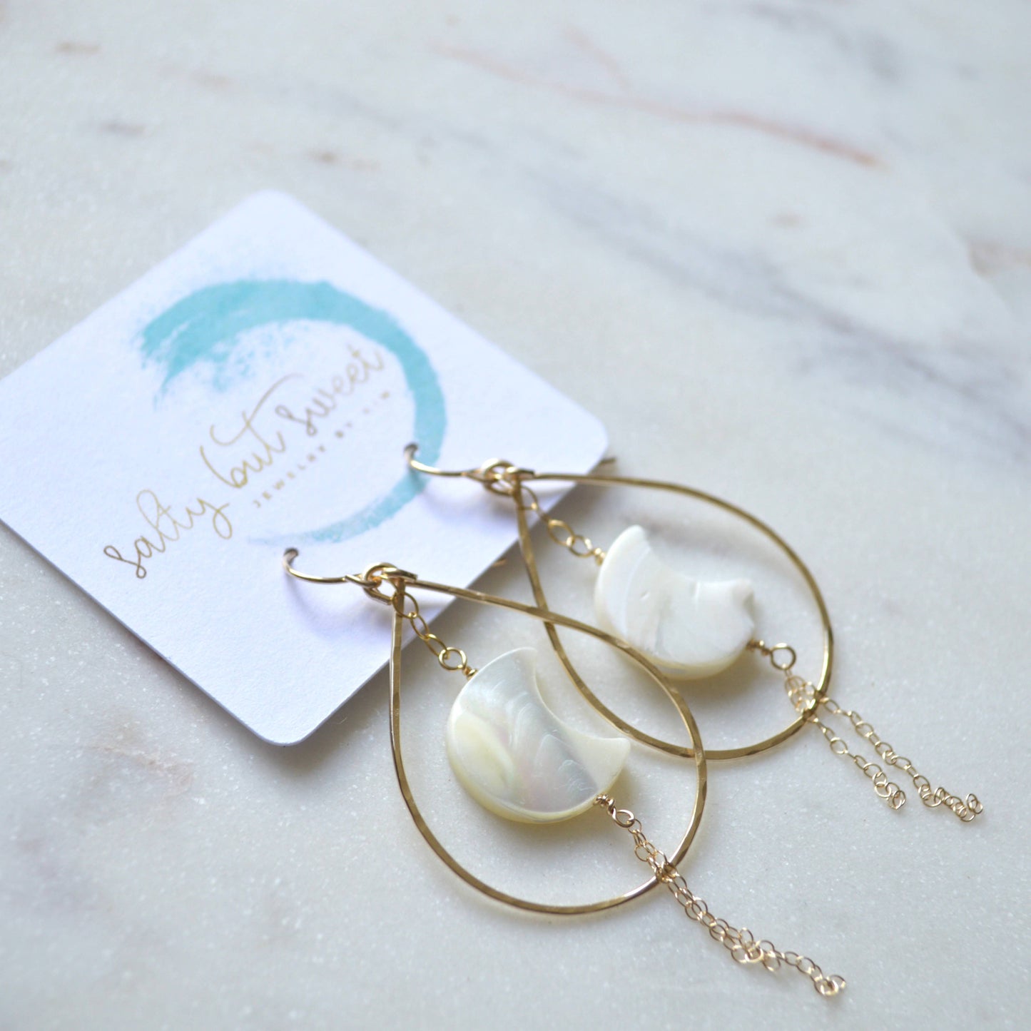 Salty but Sweet Mother of Pearl Crescent Earrings (package)