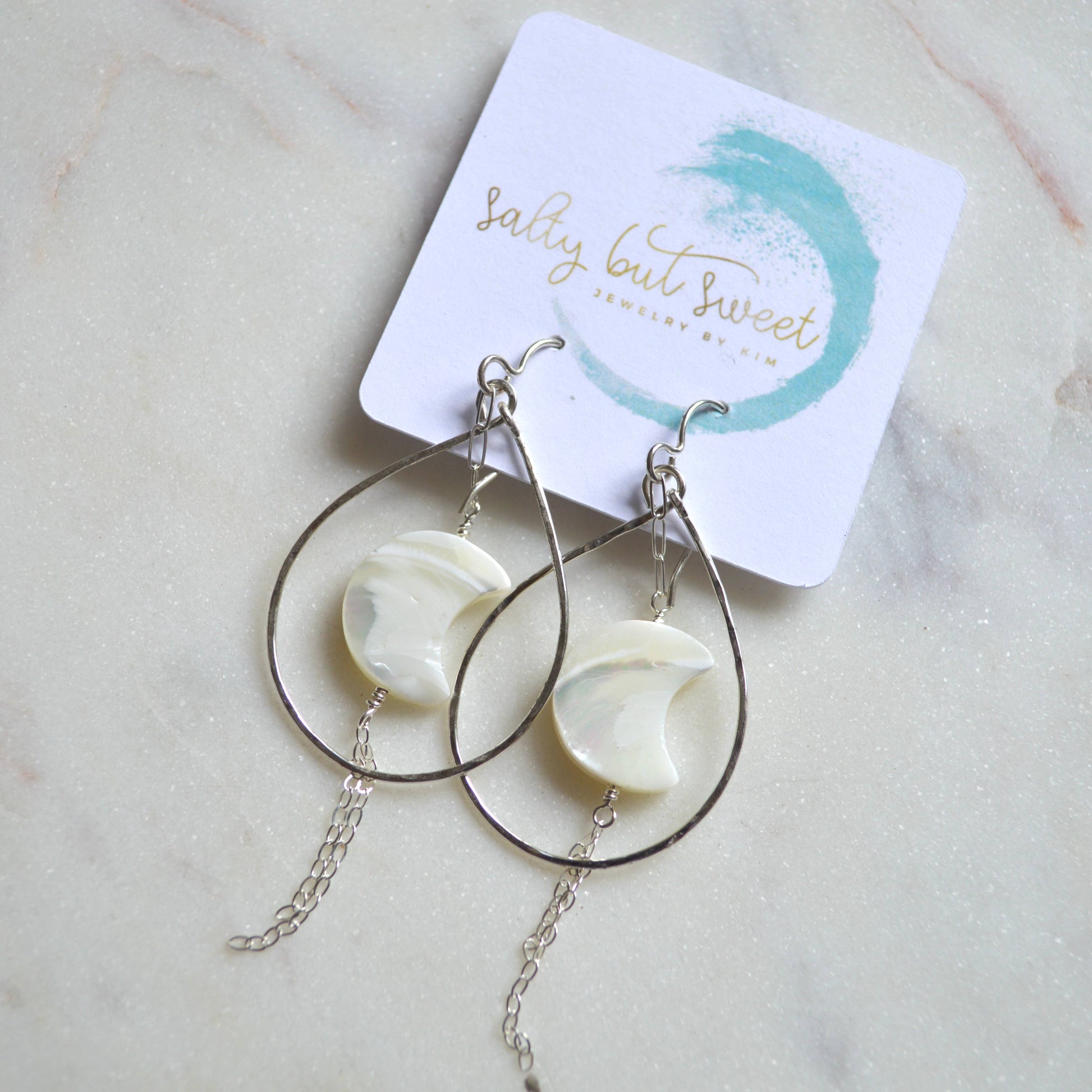 Salty but Sweet Mother of Pearl Crescent Earrings (package)
