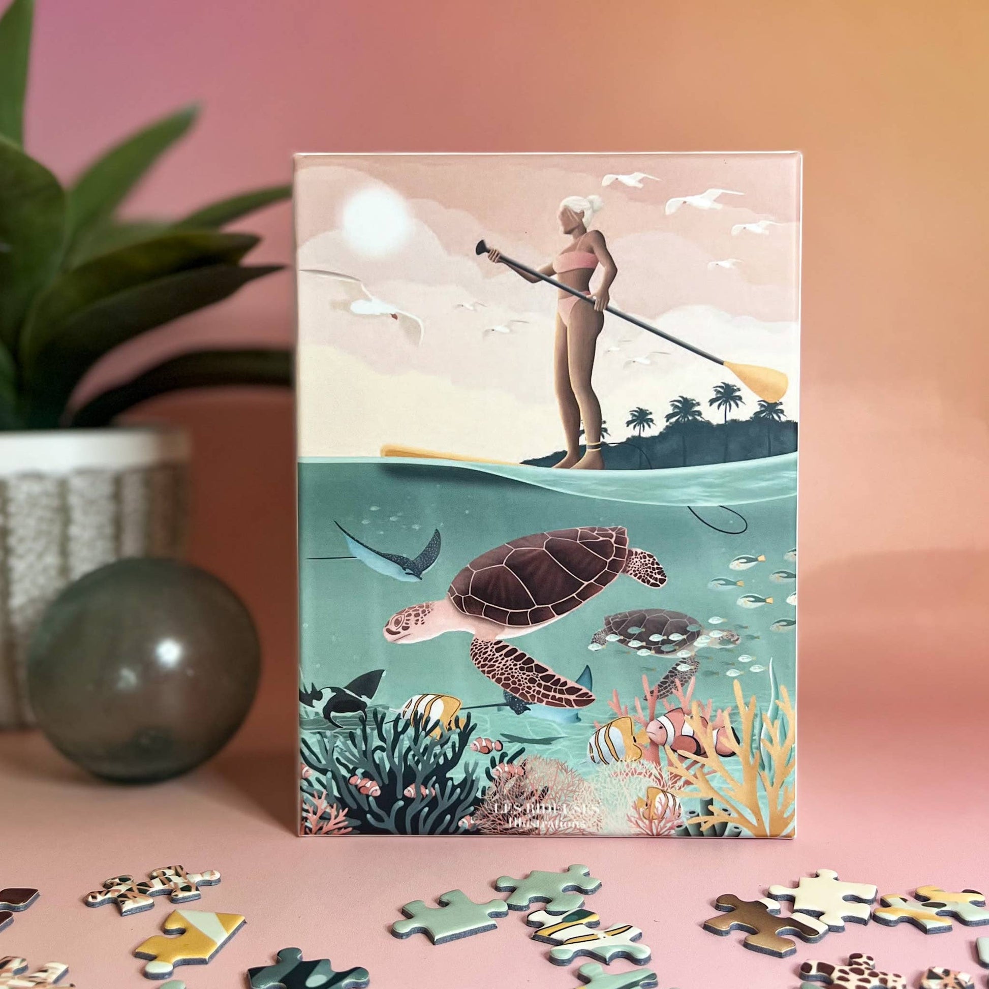 Surf Shack Puzzles Underwater by Les Rideuses (box and pieces)