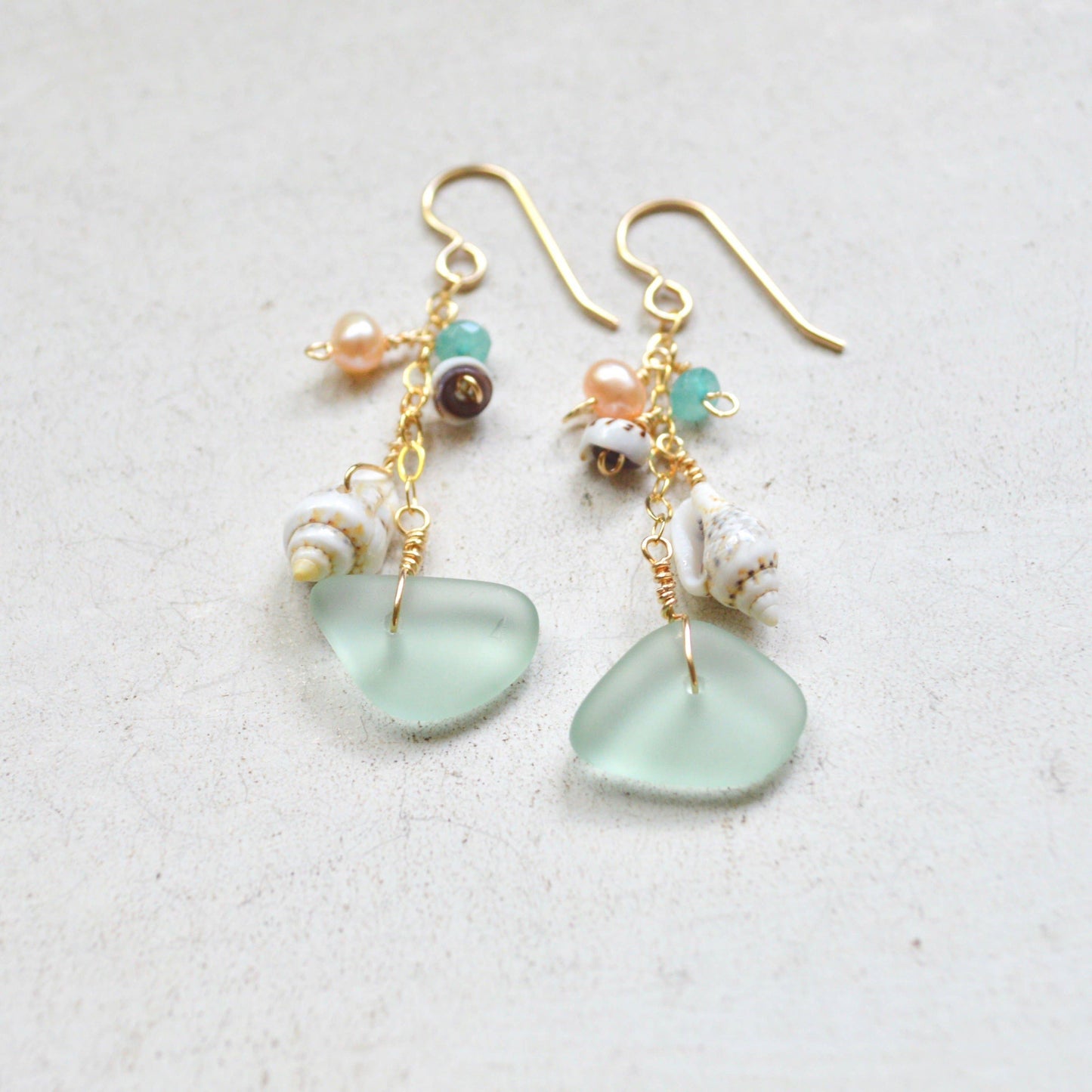 Sweet But Salty Sea Foam Glass and Puka Shell Earrings