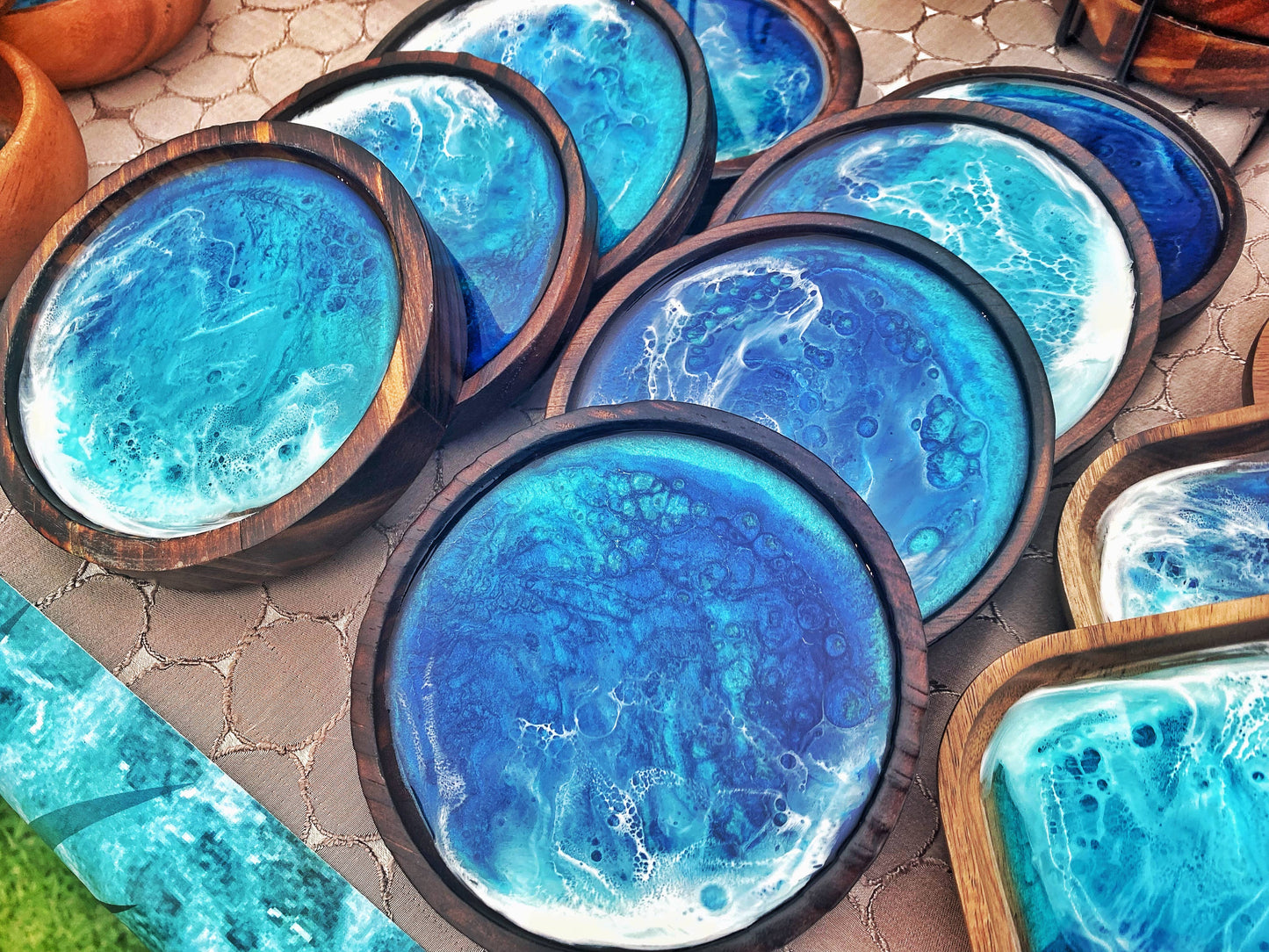 Ocean Coaster Set made on Maui | Resin beach coaster set