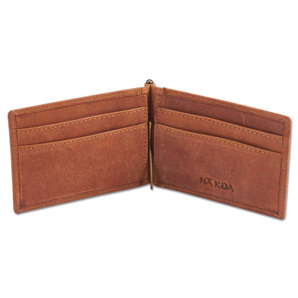 Polynesian Tattoo RFID-Blocking Leather Wallet Clip