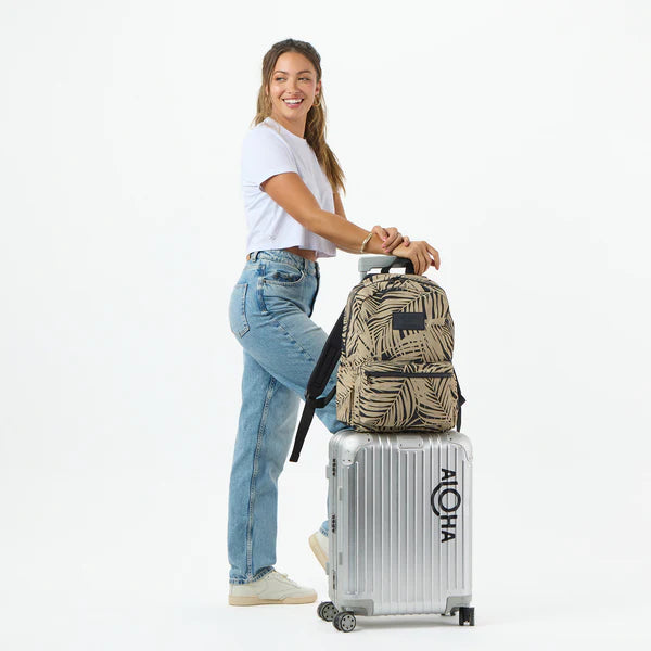 Aloha Collection Areca Frappe/Black Keep it Light Backpack on suitcase