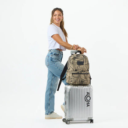 Aloha Collection Areca Frappe/Black Keep it Light Backpack on suitcase